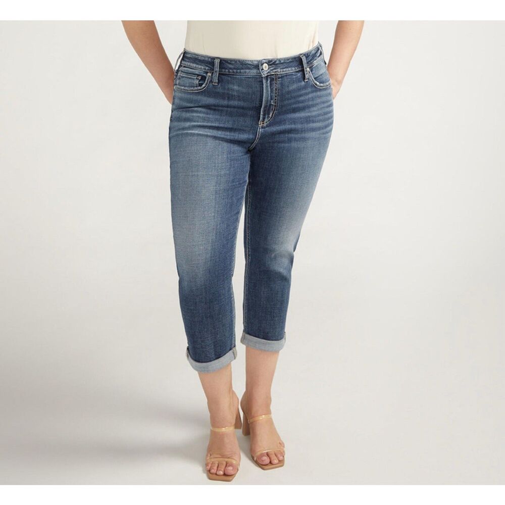 NWOT Women's SILVER JEANS "Elyse" Mid-Rise Plus‎ Size 24W Luxe Stretch Capri